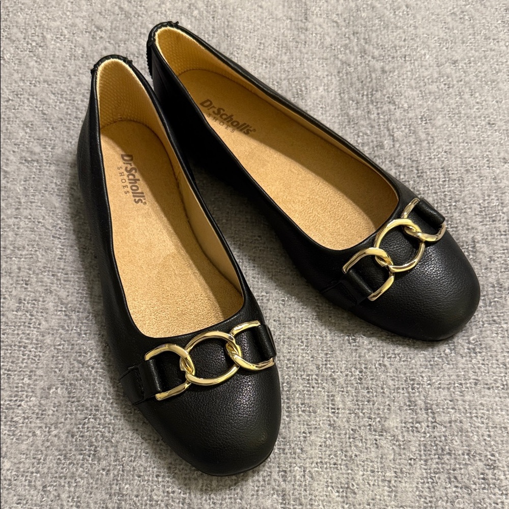 Dr. Scholl's Black Flats with Gold Accent